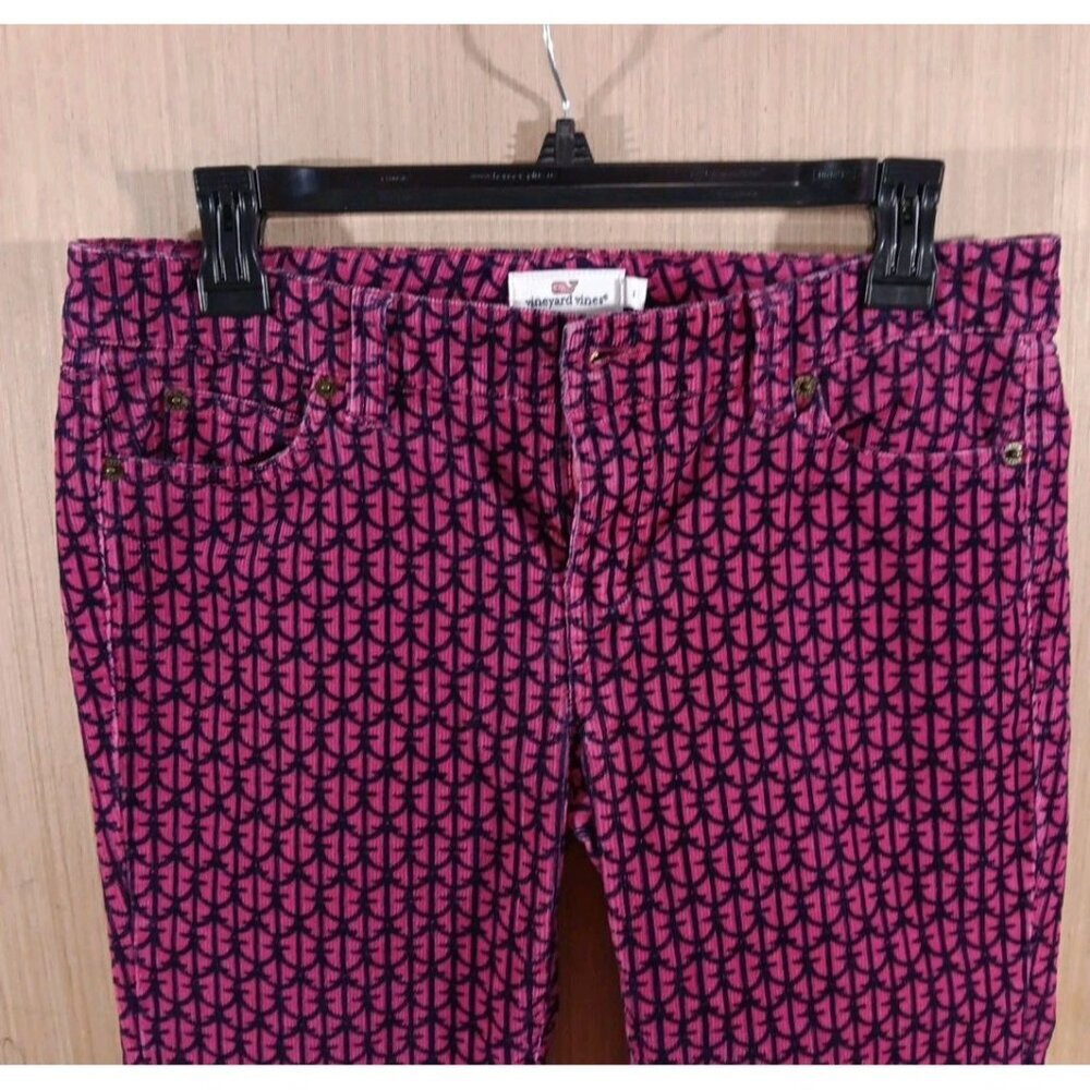 Vineyard‎ Vines Size 4 Womens Corduroy PantsPink Anchor Novelty Print Slim Leg